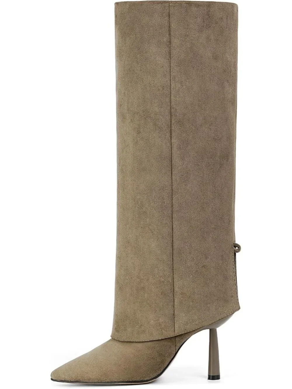 Women's Suede Green Stiletto Heel Pointed Toe Side Zipper Knee High Shark Boots